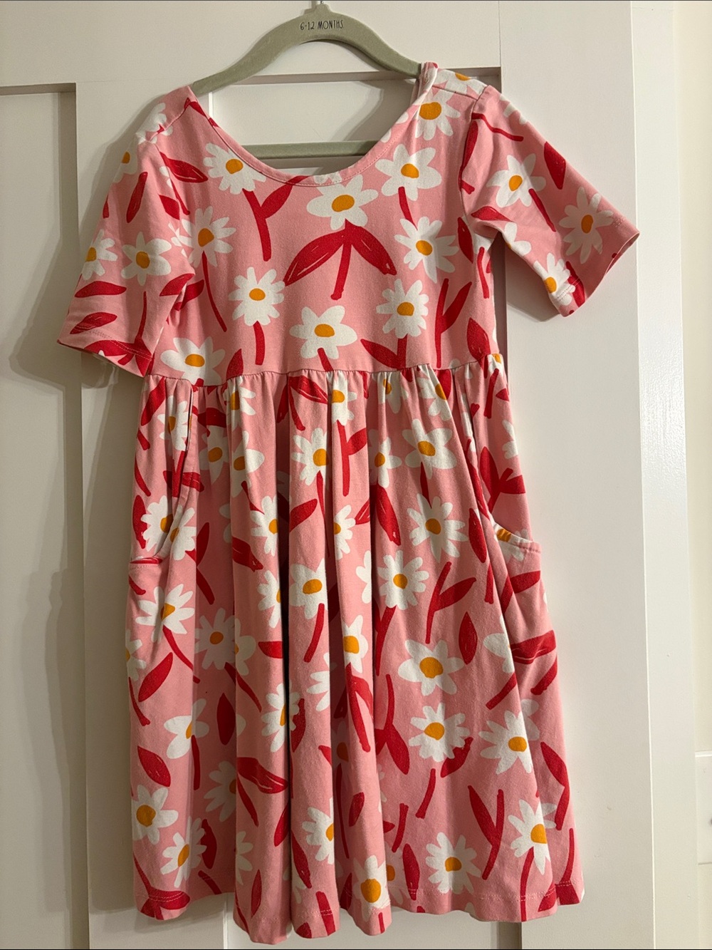 EUC Hanna Andersson size 6-7 scoop neck Pink Daisy Pocket Dress